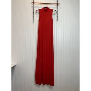 Rachel Pally Cait Maxi Dress Size XS Red Orange Turtleneck Sleeveless Swingy